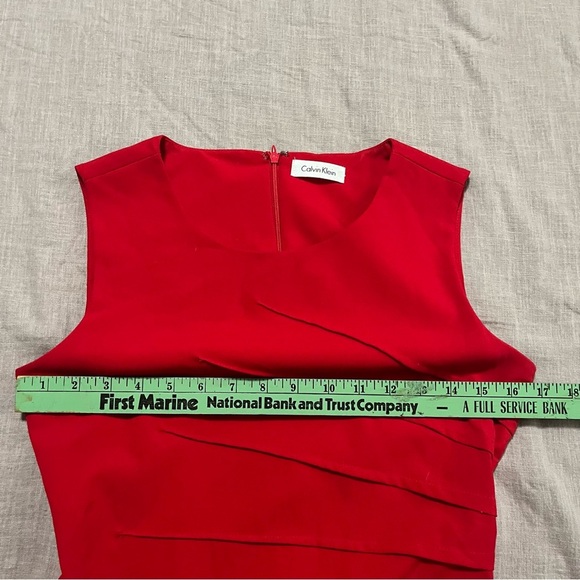 Calvin Klein Vibrant Red Midi Dress Body Con Side Ruching Size 8 Medium Holiday - Picture 6 of 7